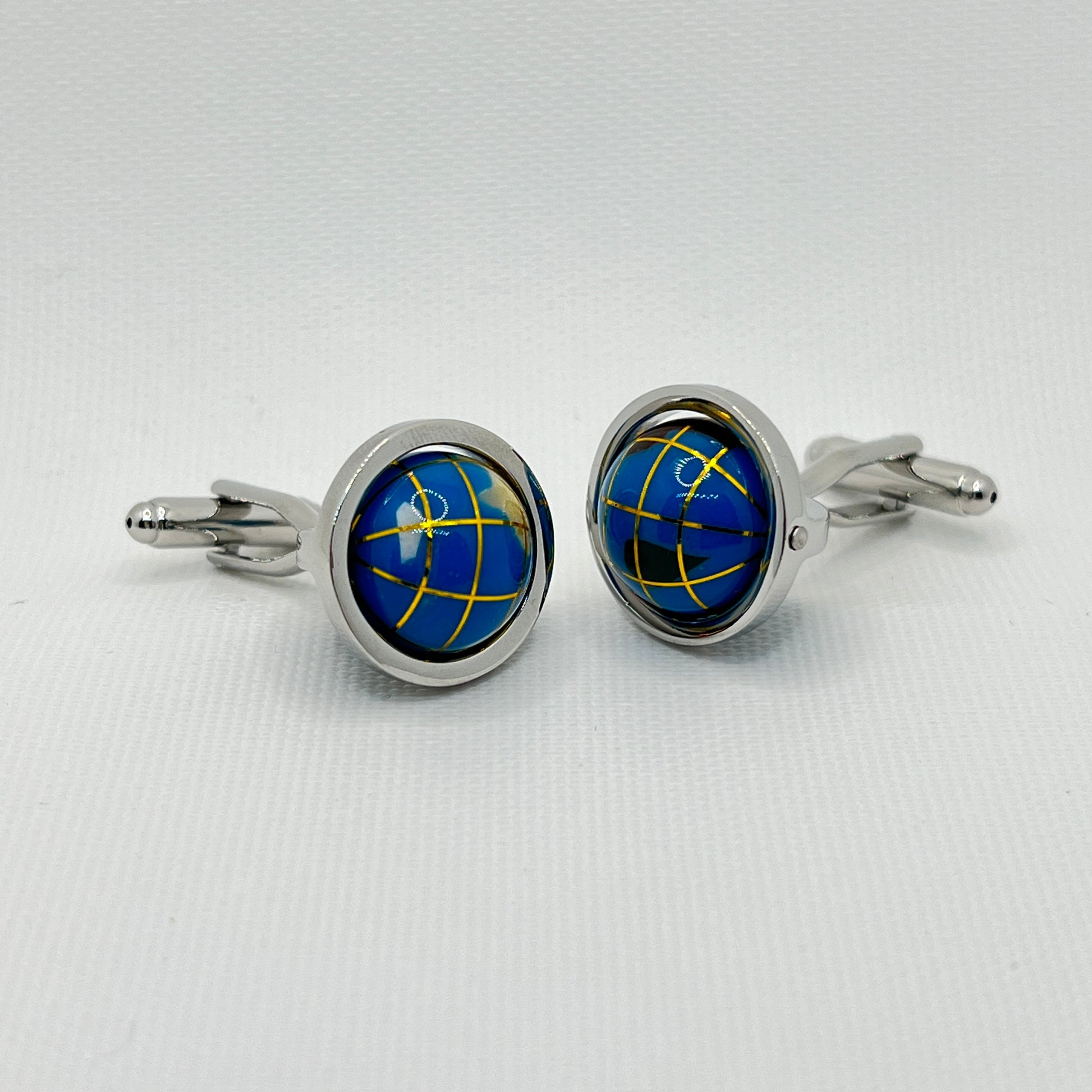 Tasker & Shaw | Luxury Menswear | Light blue working globe cufflinks