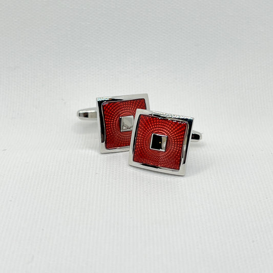 Tasker & Shaw | Luxury Menswear | Silver and red square cufflinks