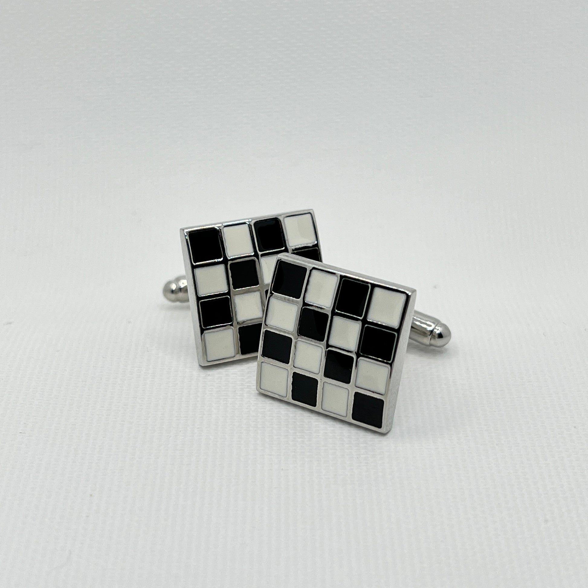 Tasker & Shaw | Luxury Menswear | Black and White Enamel Checker Board Cufflinks