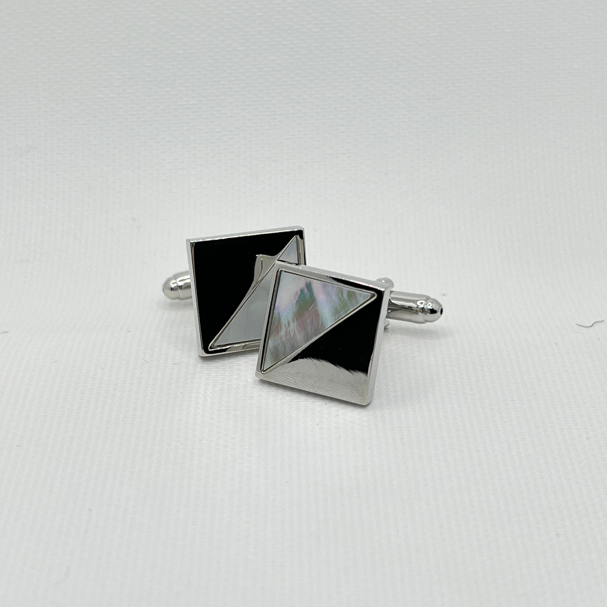 Tasker & Shaw | Luxury Menswear | Square silver with mother of pearl triangle cufflinks