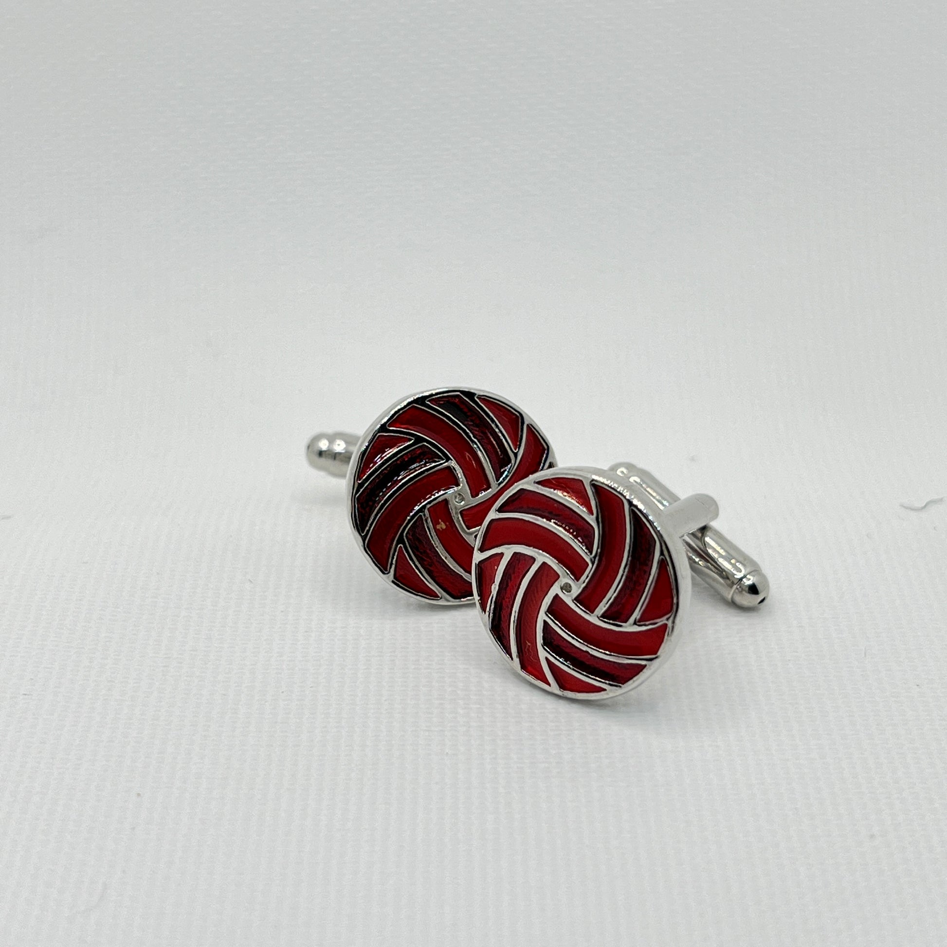 Tasker & Shaw | Luxury Menswear | Silver & red yarn pattern cufflinks