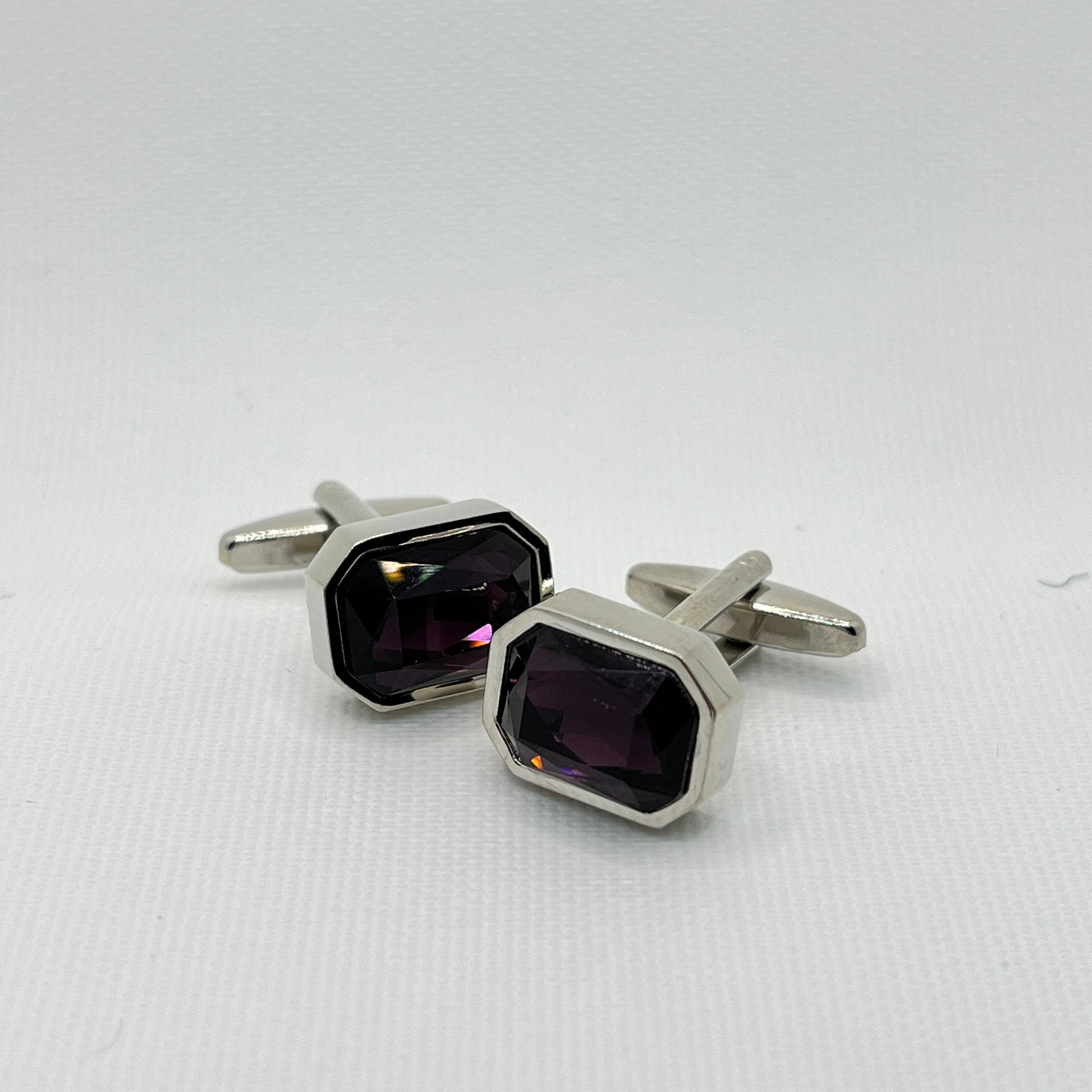 Tasker & Shaw | Luxury Menswear | Oblong octagonal cufflinks with deep purple crystal