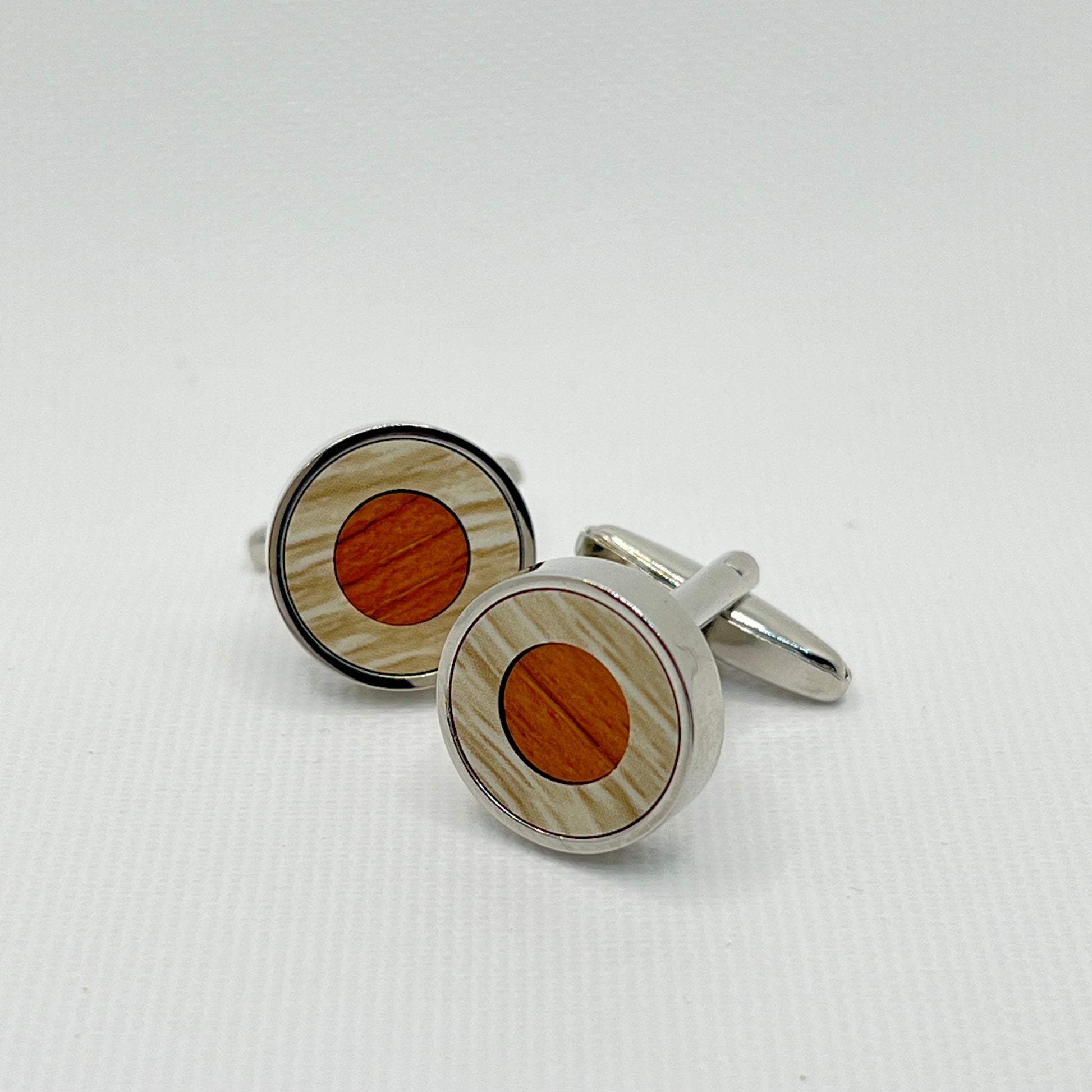 Tasker & Shaw | Luxury Menswear | Silver with double wooden inlay cufflinks