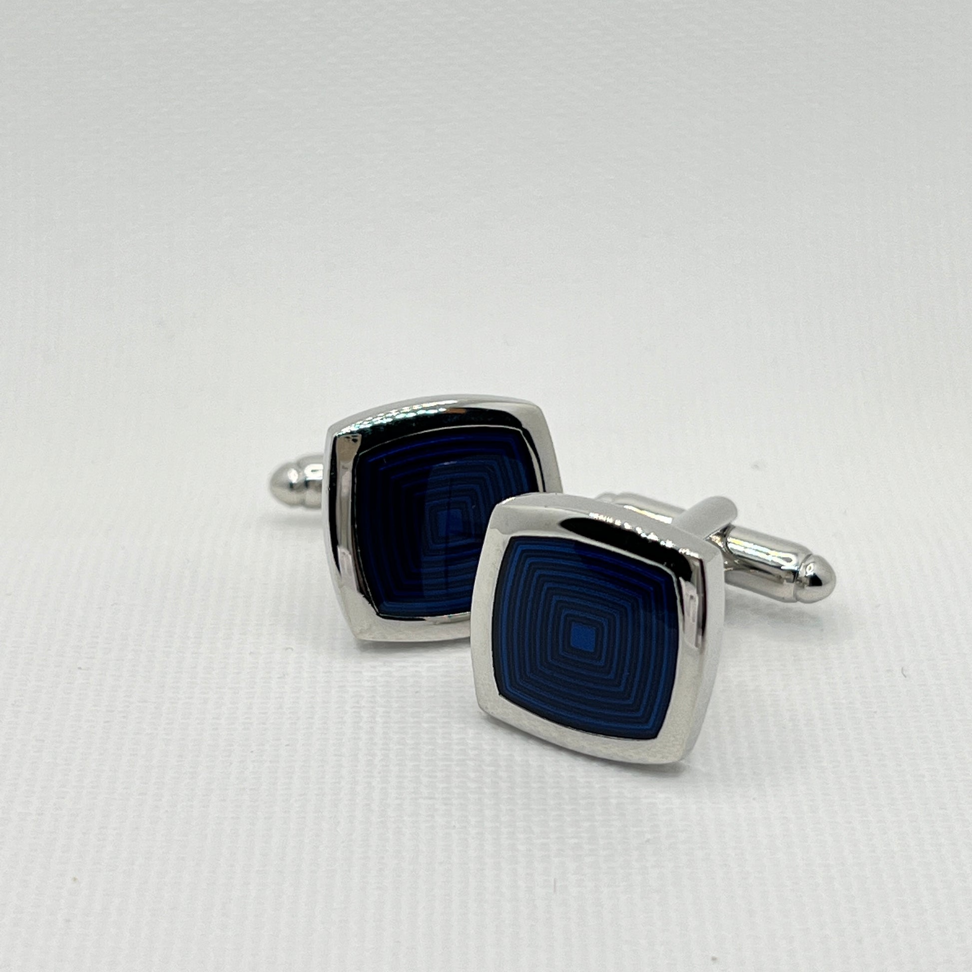 Tasker & Shaw | Luxury Menswear | Silver antique style square cufflinks with blue geometric inlay