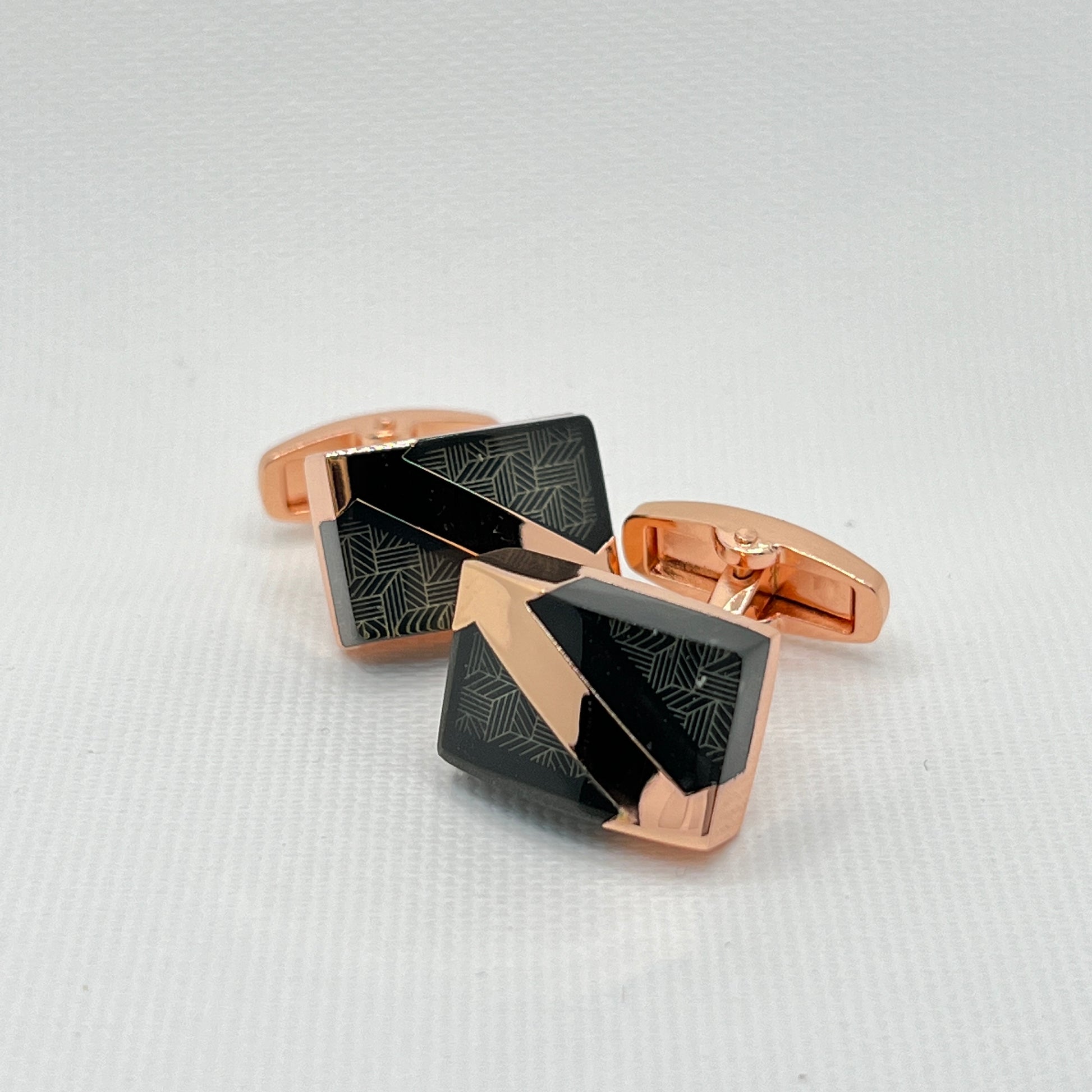 Tasker & Shaw | Luxury Menswear | Rose gold geometric pattern cufflinks