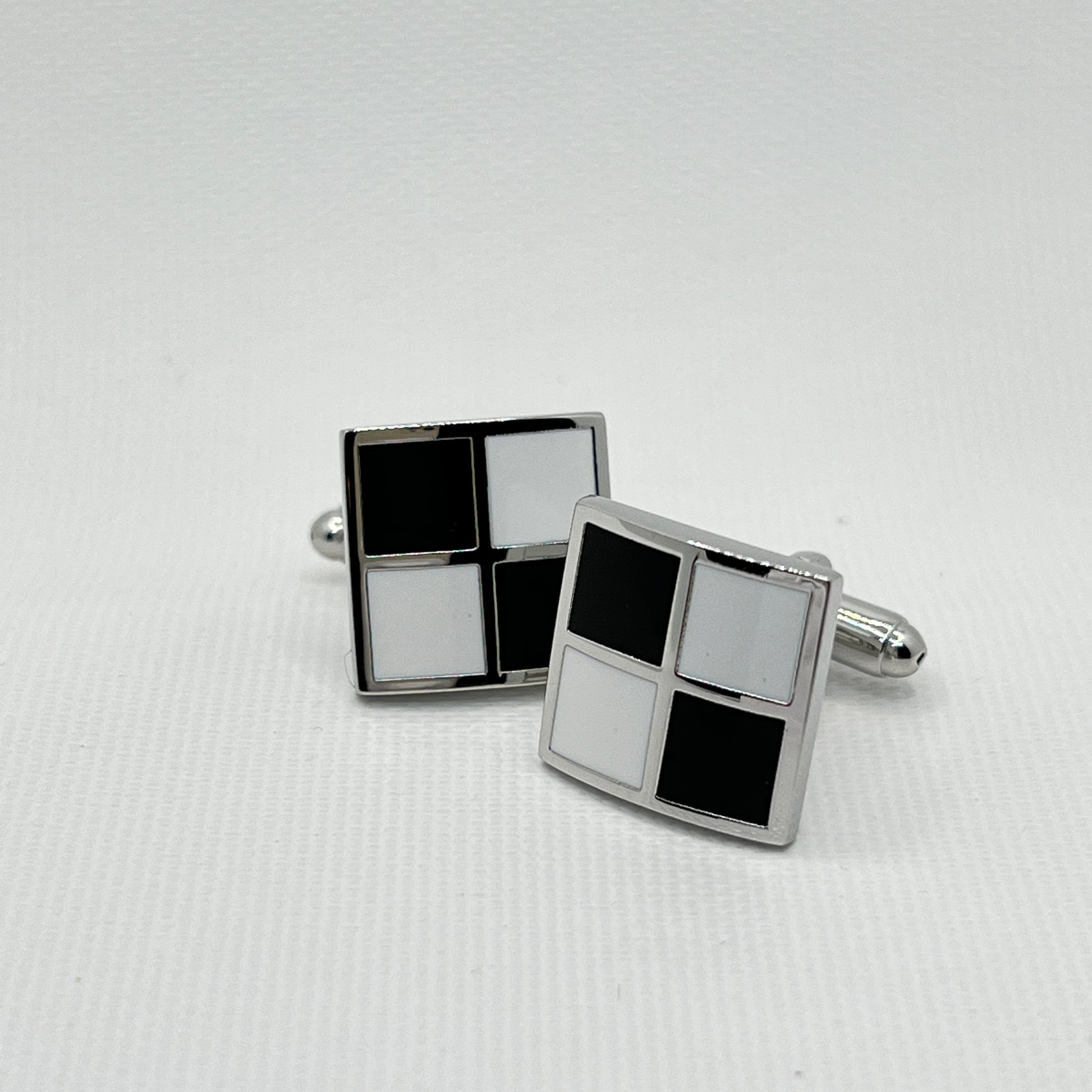 Tasker & Shaw | Luxury Menswear | Silver with black and white quad checker cufflinks