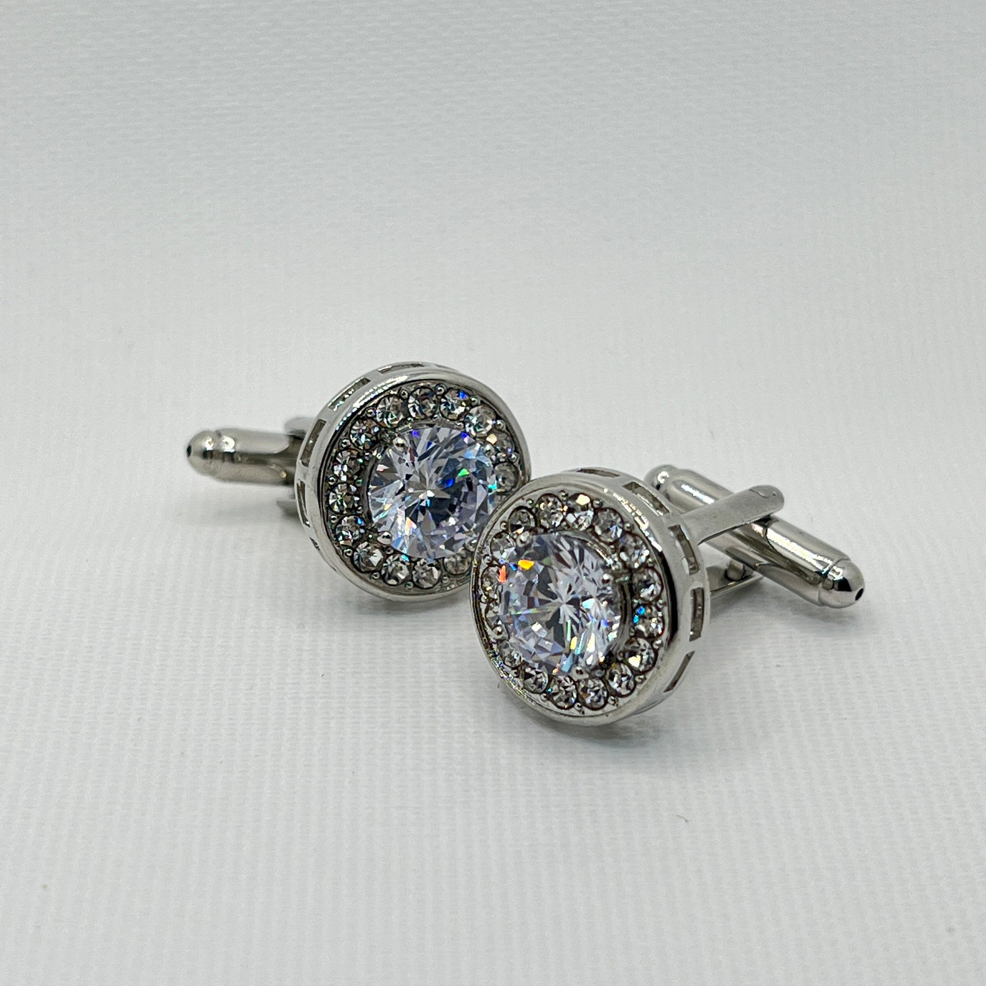 Tasker & Shaw | Luxury Menswear | Silver with striking raised multi crystal detail cufflinks