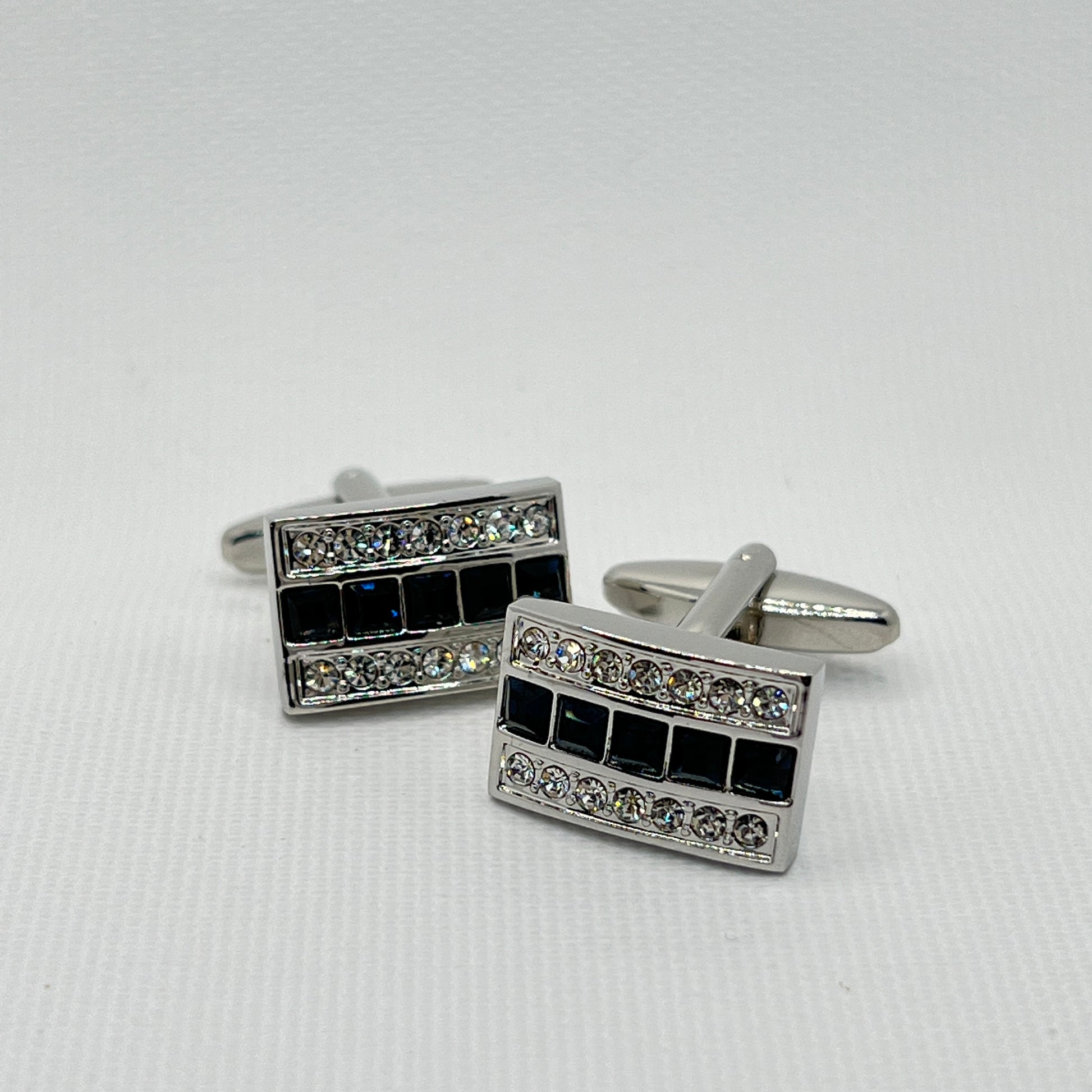 Tasker & Shaw | Luxury Menswear | Rectangular cufflinks with deep blue and clear square crystals