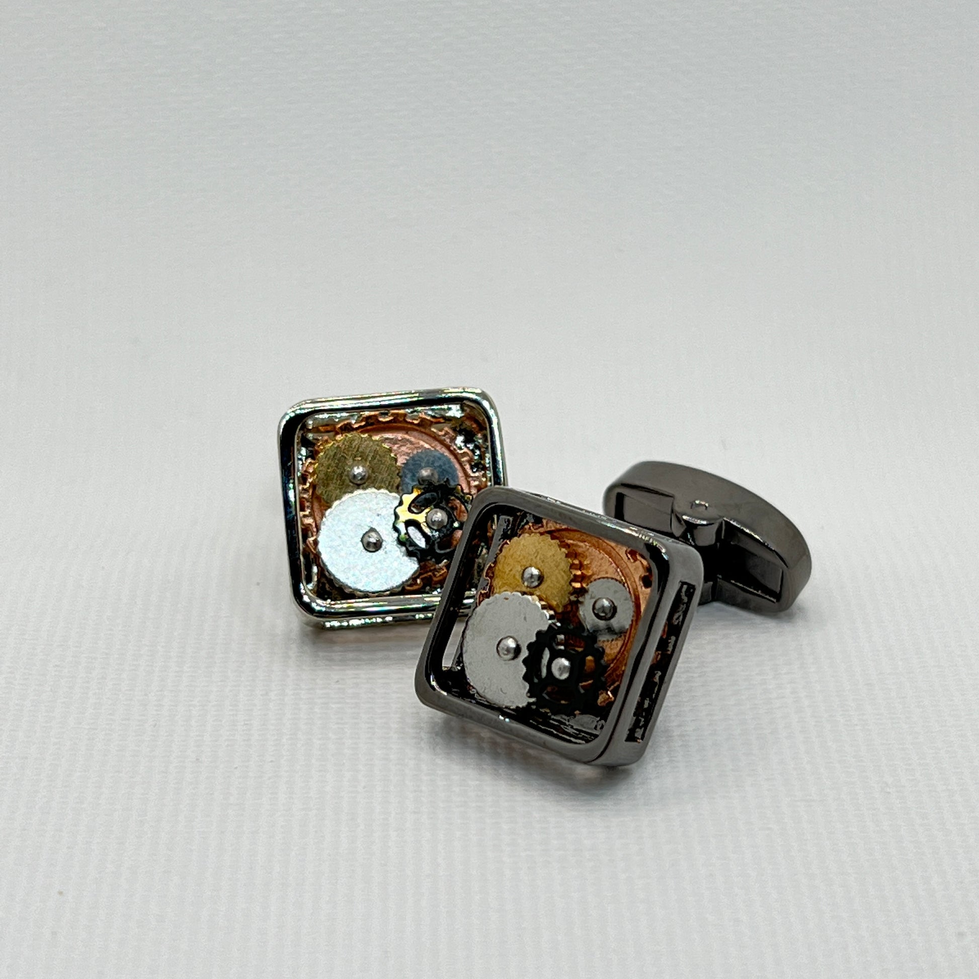 Tasker & Shaw | Luxury Menswear | Black Chrome Square Skeleton Watch Mechanism Cufflinks