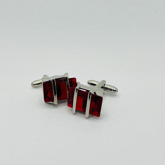 Tasker & Shaw | Luxury Menswear | Silver with clear rectangular red crystal