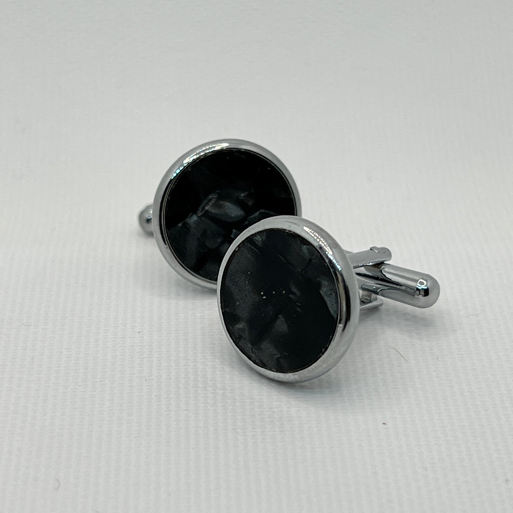 Tasker & Shaw | Luxury Menswear | Silver round cufflinks with black smoked face