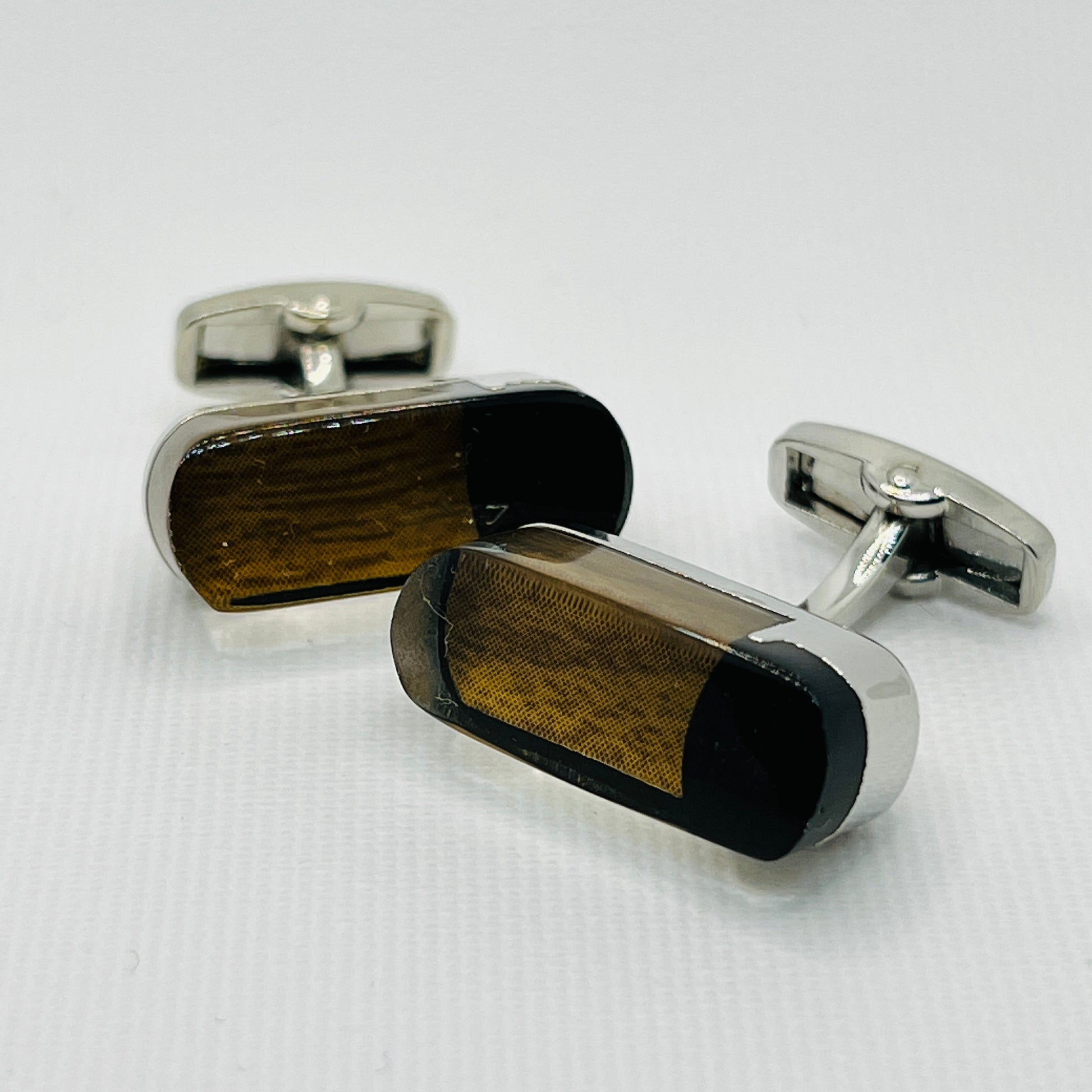 Tasker & Shaw | Luxury Menswear | Smoked oblong silver cufflinks