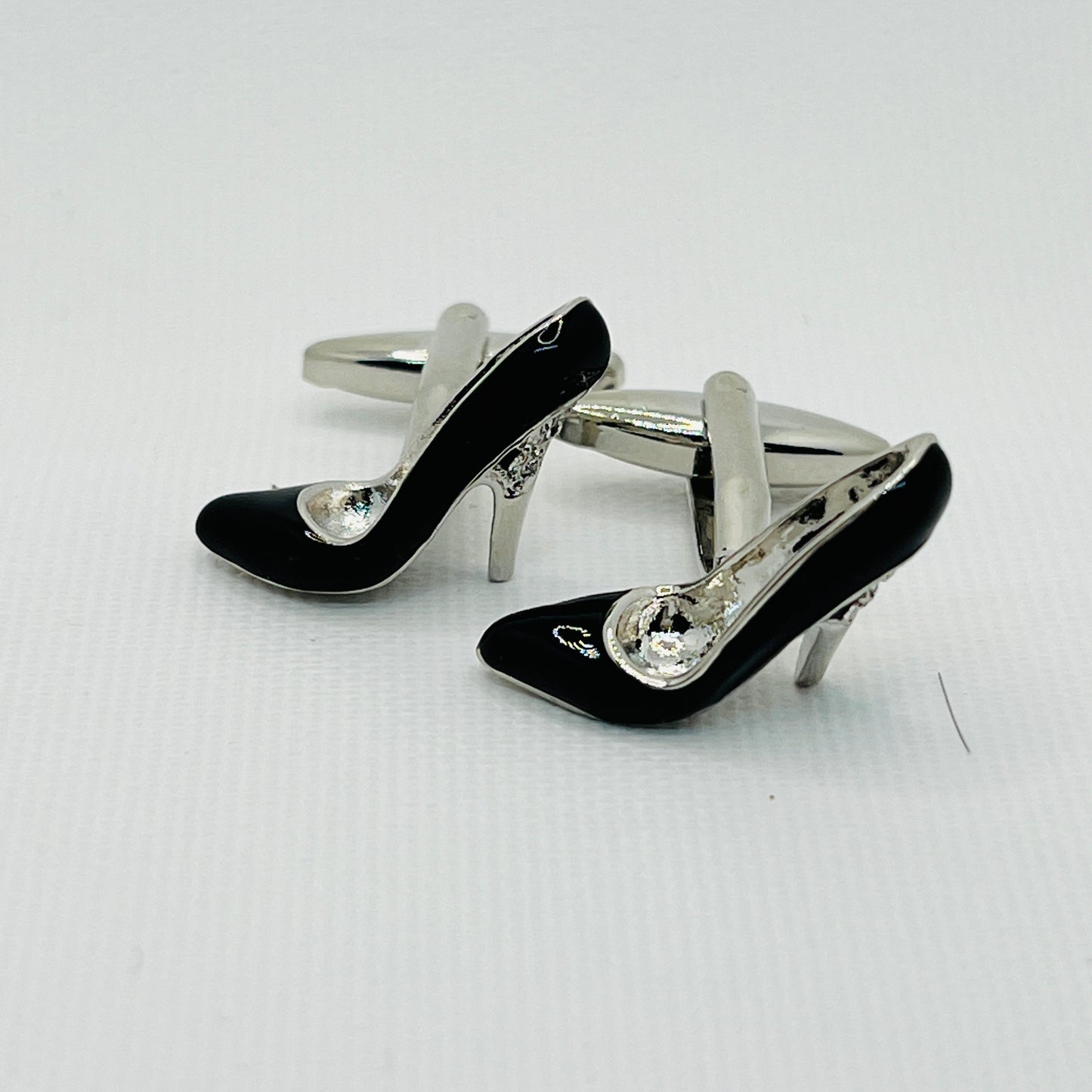 Tasker & Shaw | Luxury Menswear | Black and Silver High Heel Cufflinks