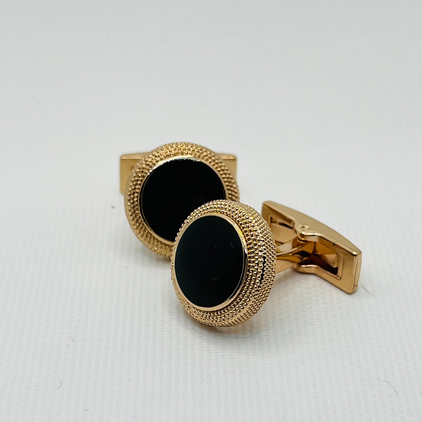 Tasker & Shaw | Luxury Menswear | Rose gold and black enamel cufflinks