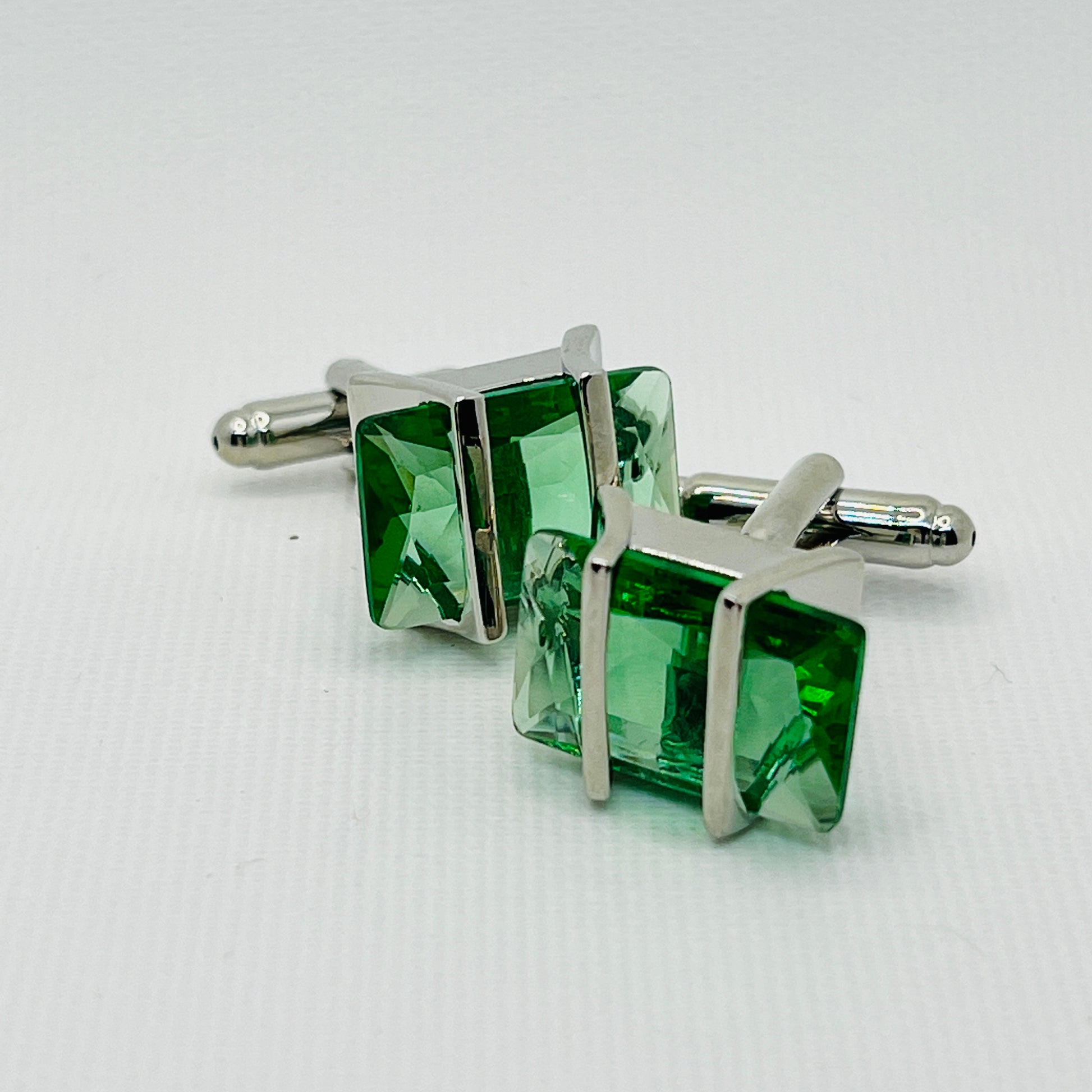 Tasker & Shaw | Luxury Menswear | Rectangle bright green crystal cufflinks