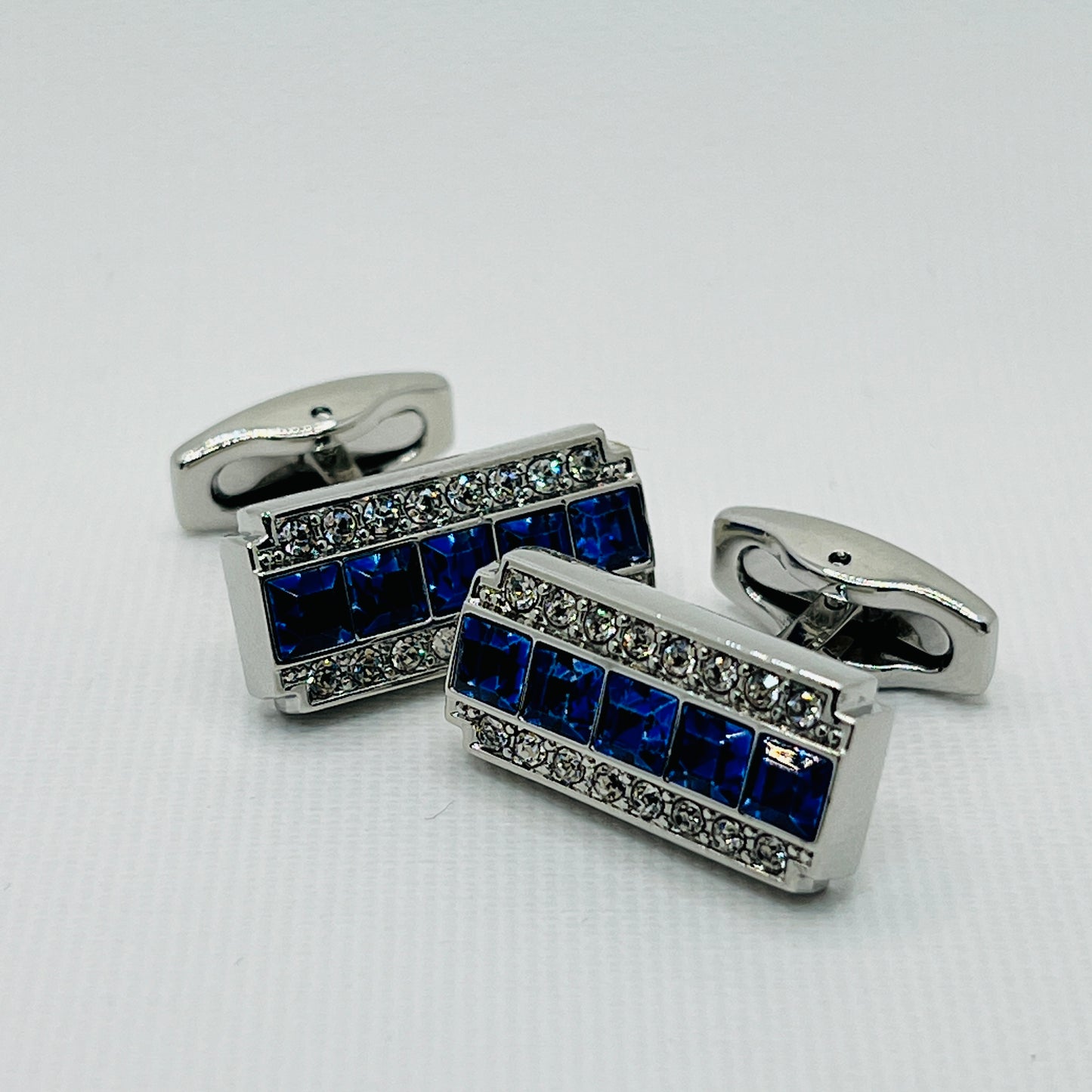 Tasker & Shaw | Luxury Menswear | Blue and White Crystal Rectangular Cufflinks