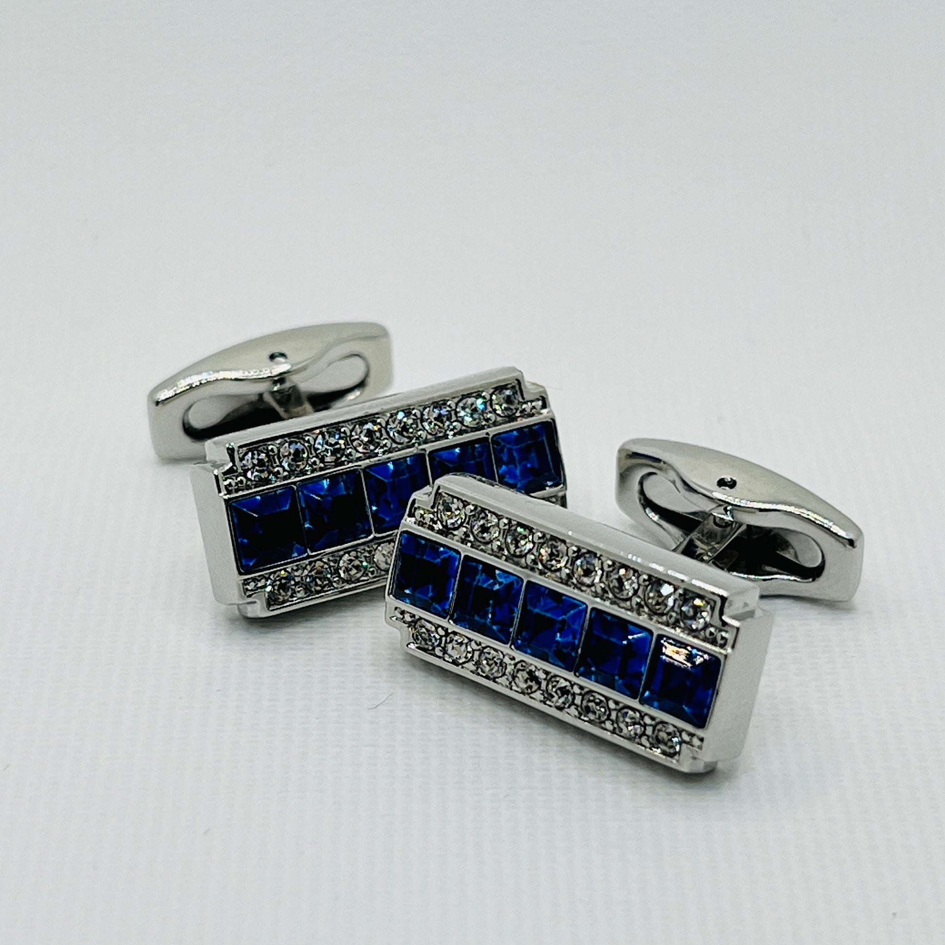 Tasker & Shaw | Luxury Menswear | Blue and White Crystal Rectangular Cufflinks