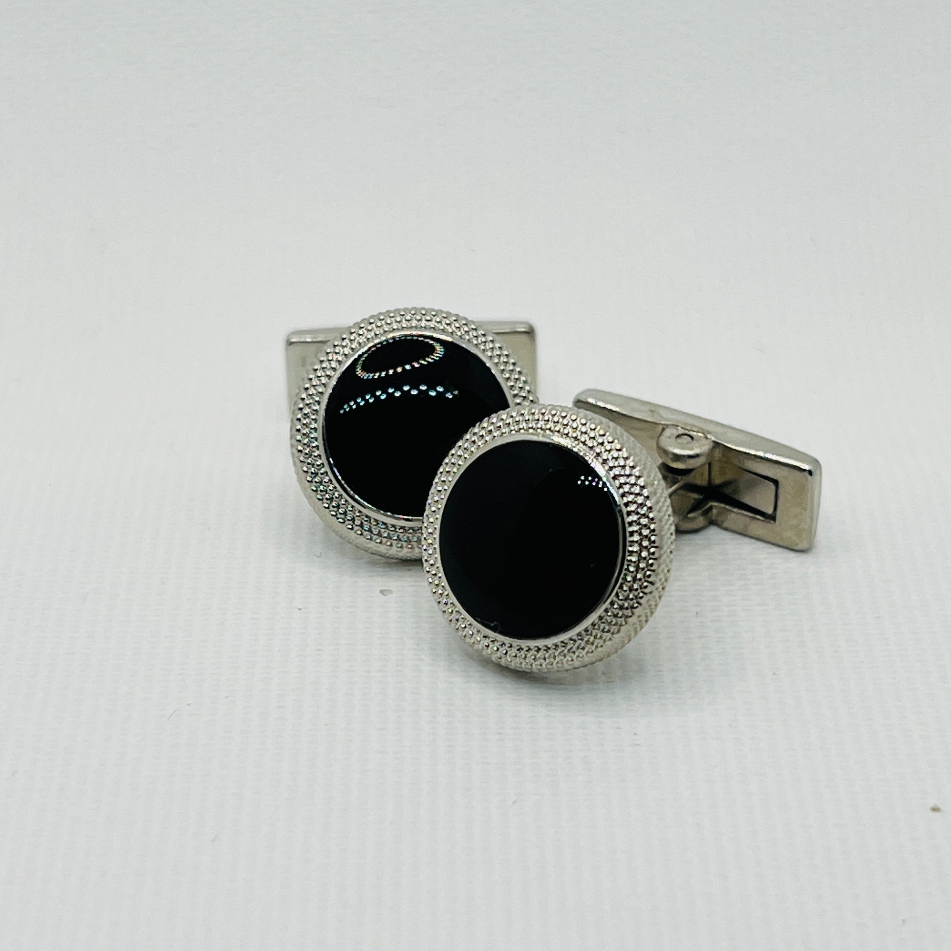 Tasker & Shaw | Luxury Menswear | Round black enamel cufflinks