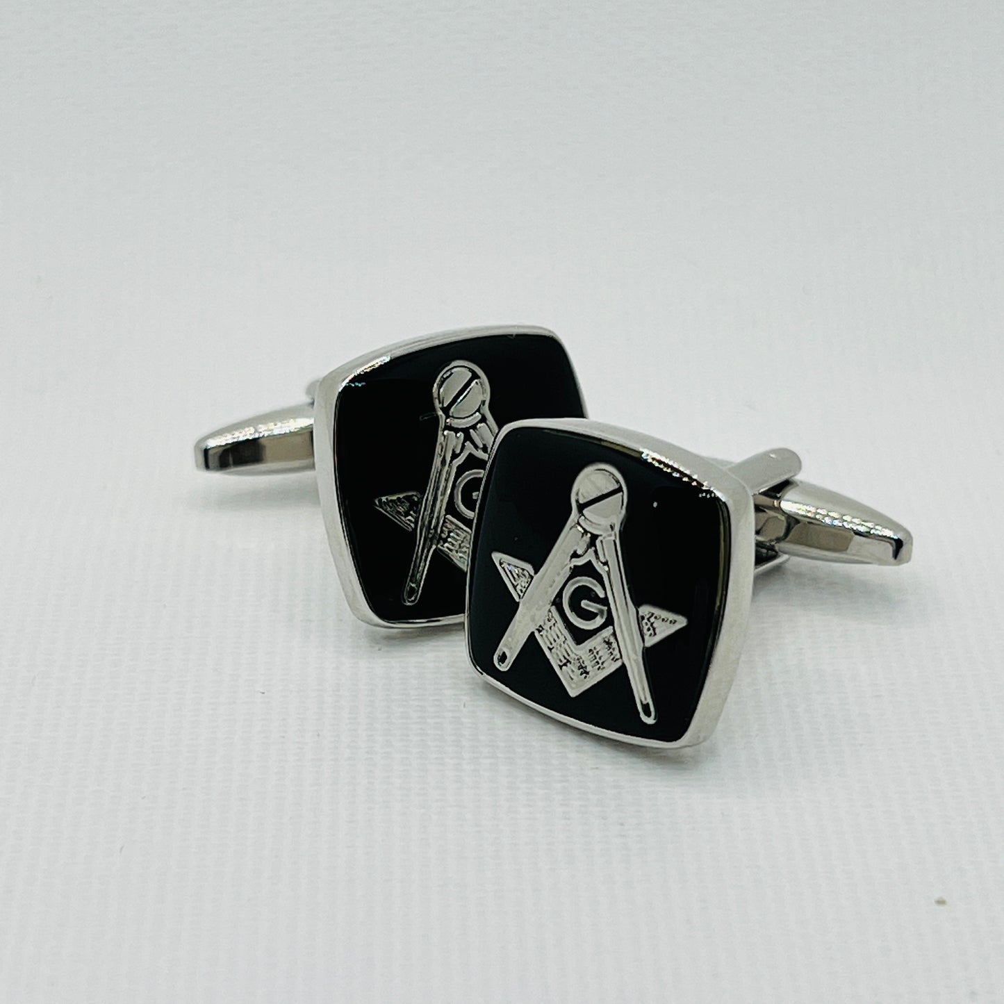 Tasker & Shaw | Luxury Menswear | Silver & black masonic cufflinks