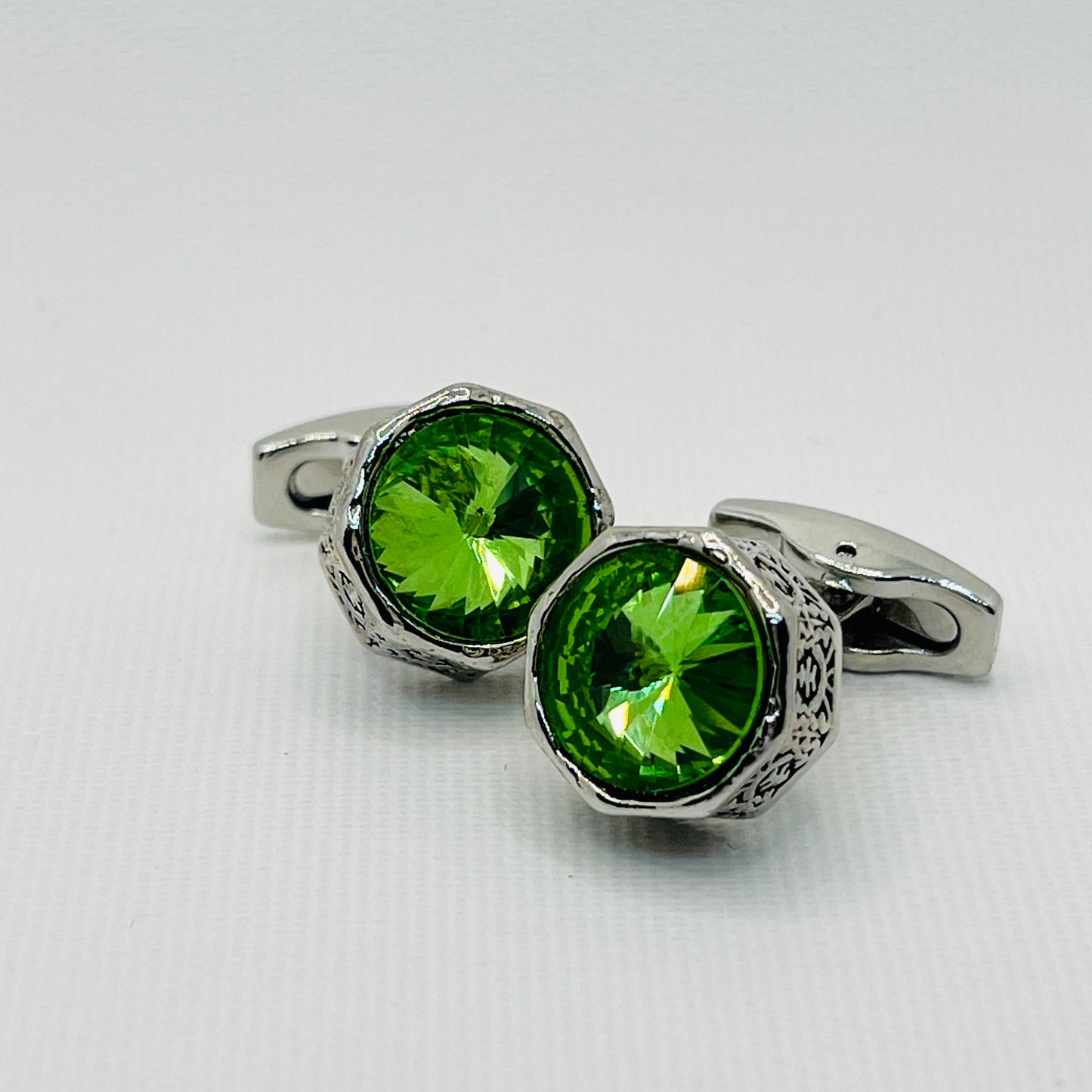 Tasker & Shaw | Luxury Menswear | Green crystal in Octagonal setting cufflinks