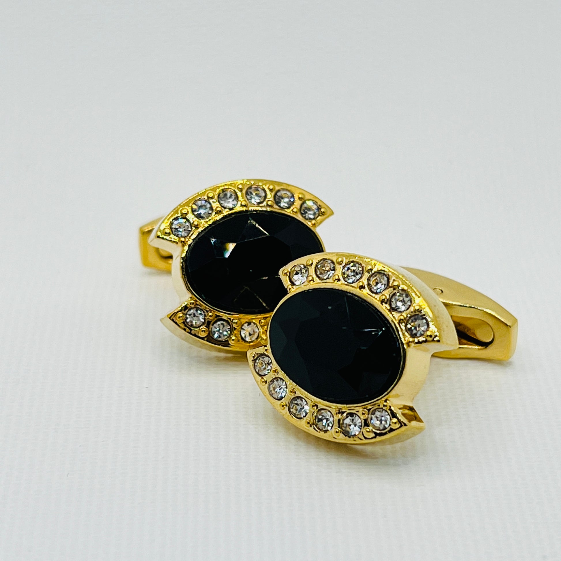 Tasker & Shaw | Luxury Menswear | Black Oval and White Crystal Cufflinks