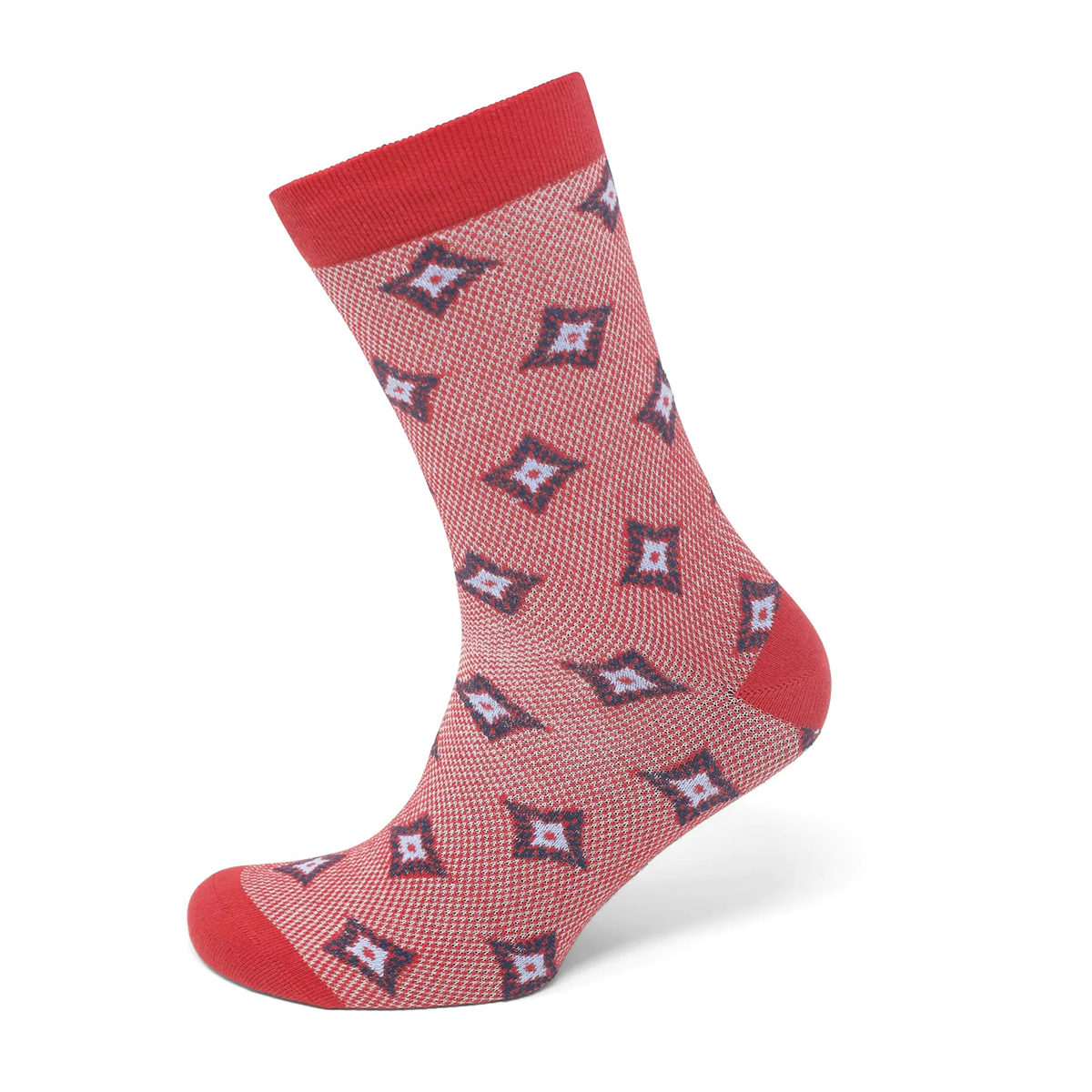 Tasker & Shaw | Luxury Menswear | Woven red socks with Diamons pattern, French Cotton