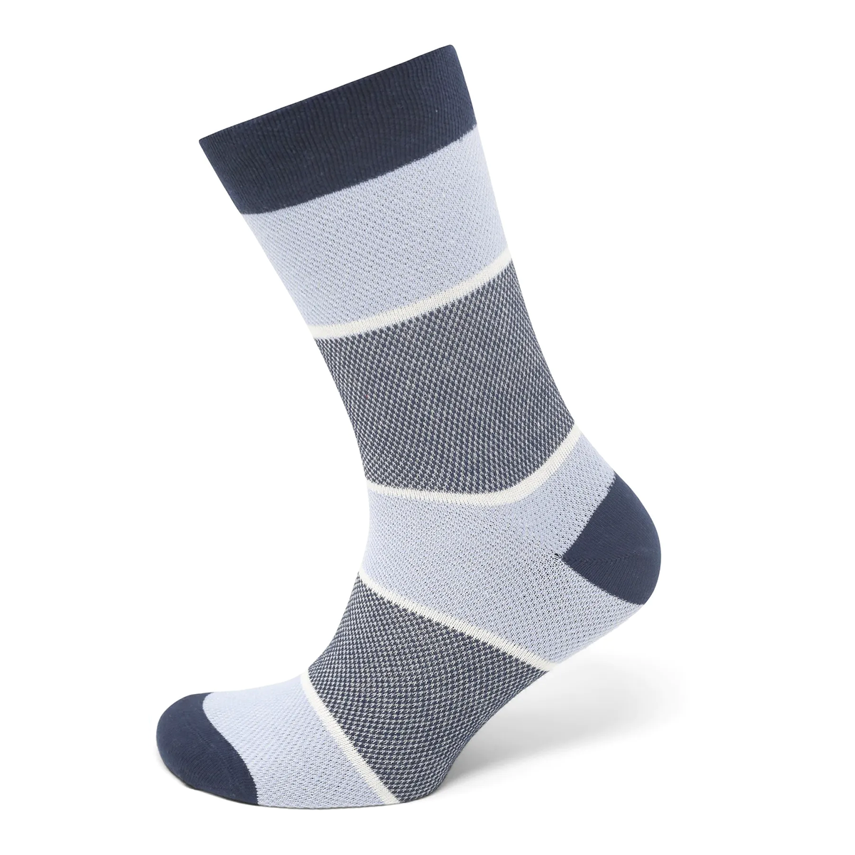 Tasker & Shaw | Luxury Menswear | Blue & grey striped woven socks, French Cotton