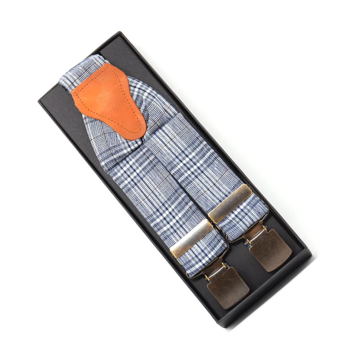 Tasker & Shaw | Luxury Menswear | Blue Checks French Cotton Braces/Suspenders