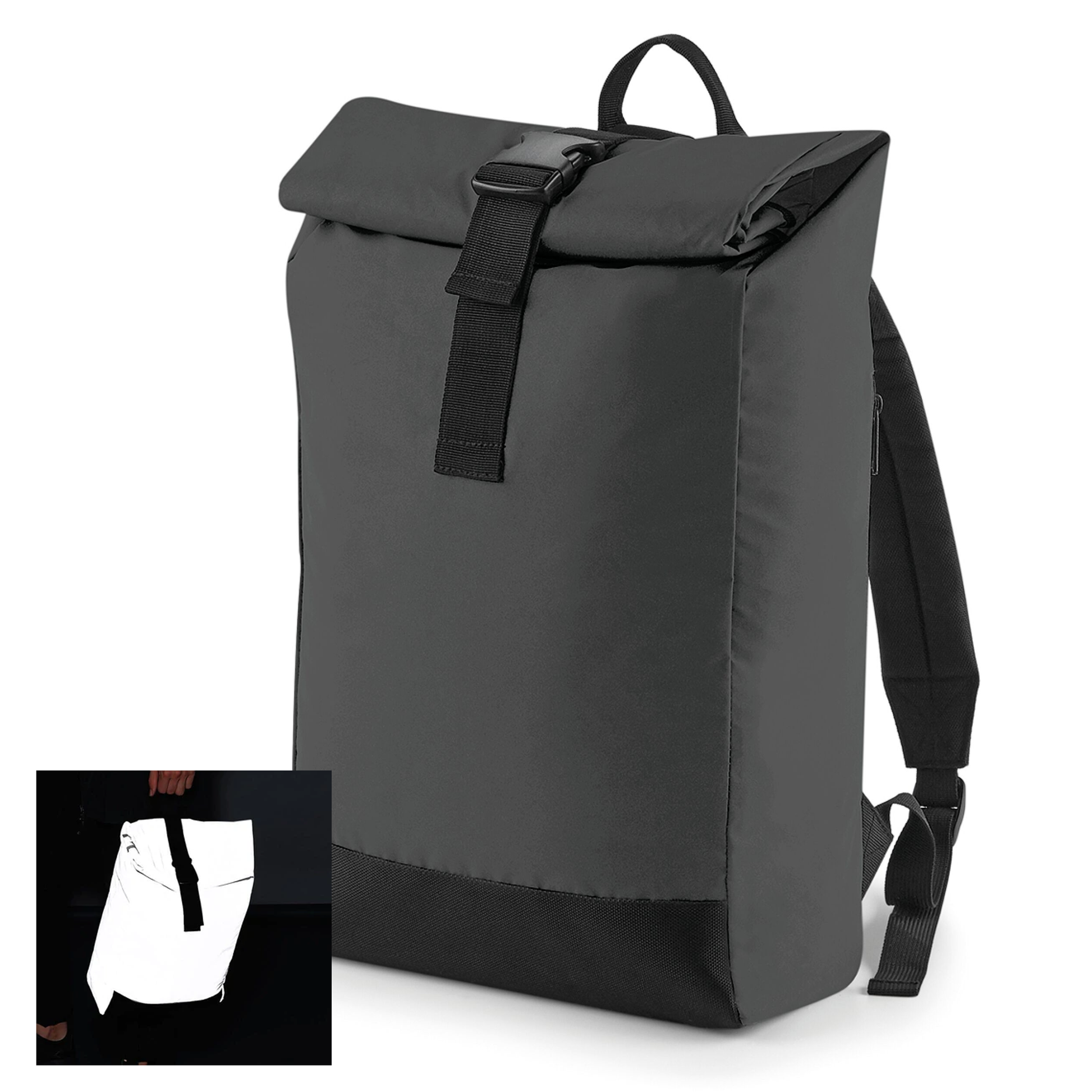 Tasker & Shaw | Luxury Menswear | Reflective rolltop backpack