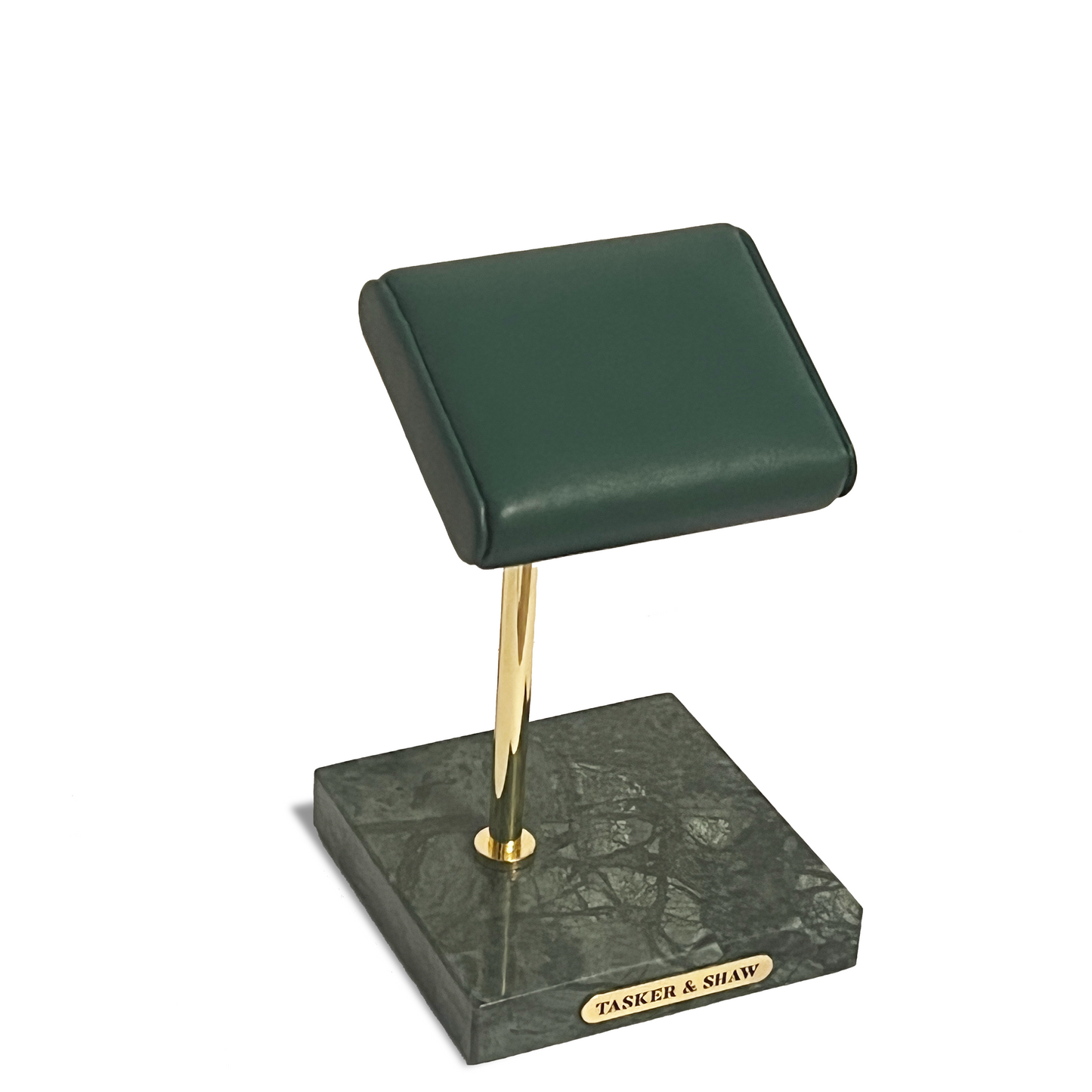 Tasker & Shaw | Luxury Menswear | Green/Green leather, marble & Brass watch stand