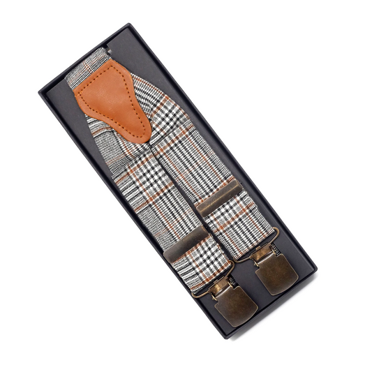 Tasker & Shaw | Luxury Menswear | Grey checks French cotton braces/Suspenders