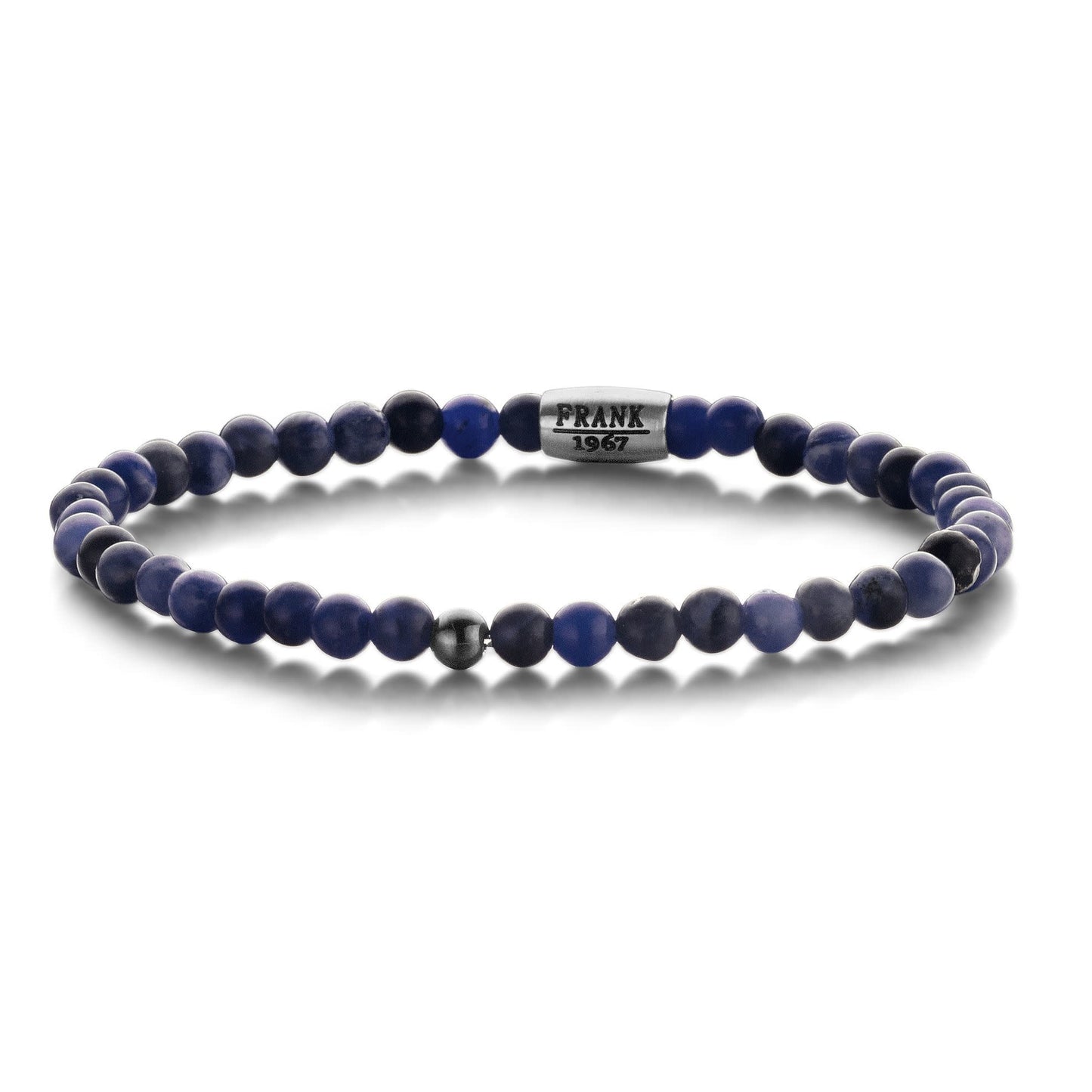 Tasker & Shaw | Luxury Menswear | Blue Sodalite Beaded Mens Bracelet with Stainless Steel Bead.