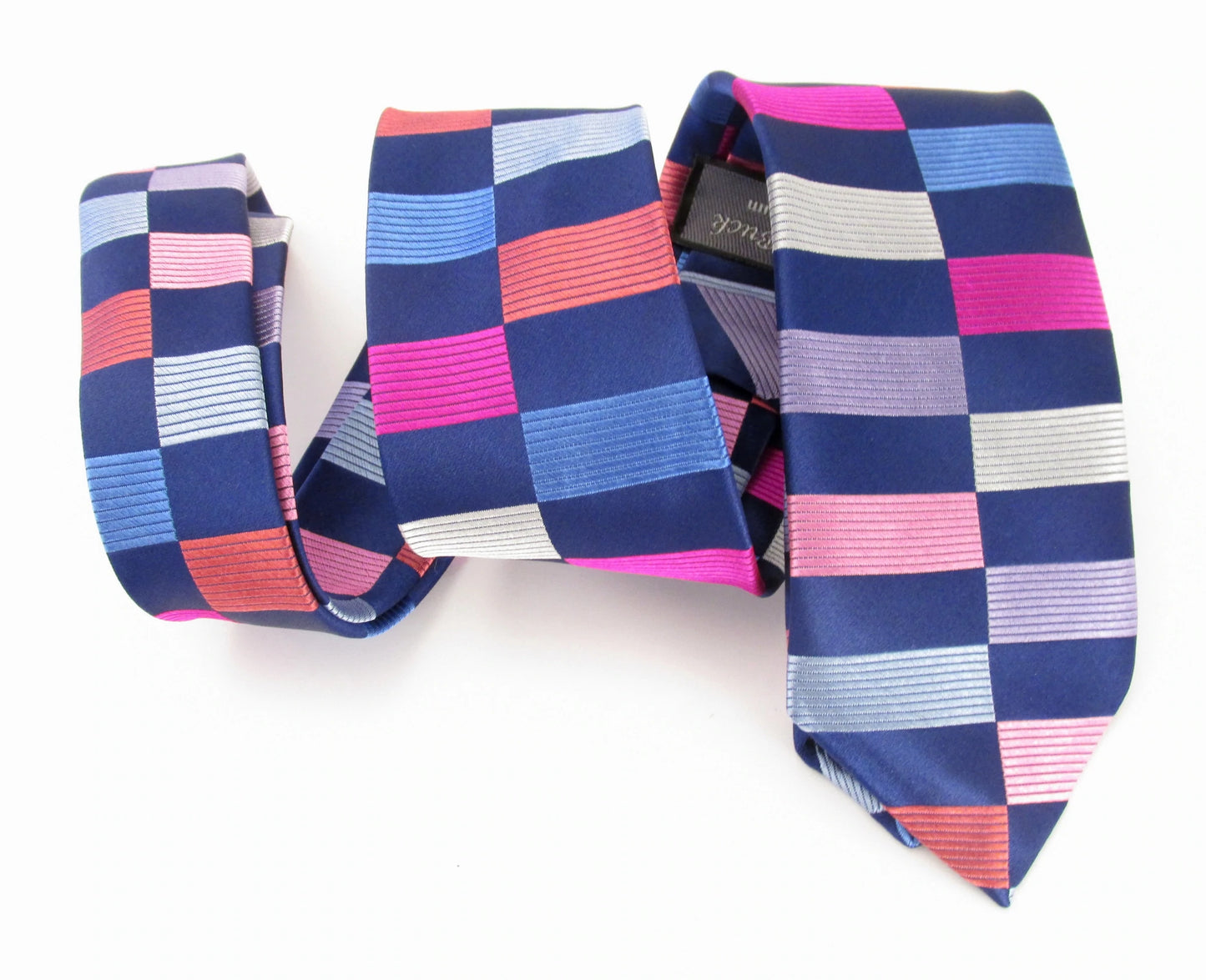 Tasker & Shaw | Luxury Menswear | Limited Edition Navy & Pink Rectangle Silk Tie