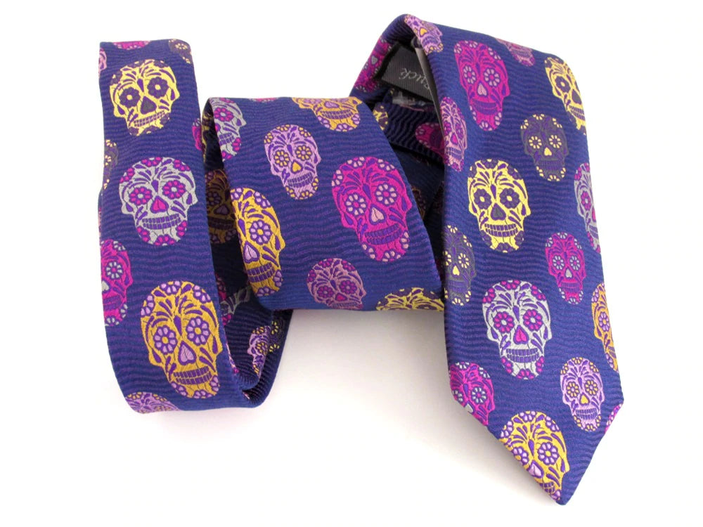 Tasker & Shaw | Luxury Menswear | Limited Edition Purple Wavy Silk Skull silk tie